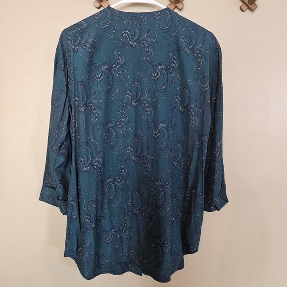 Vintage Pride & Joy Teal Paisley Kimono Blouse Tunic Size 12P Button Up Layering - Picture 11 of 12